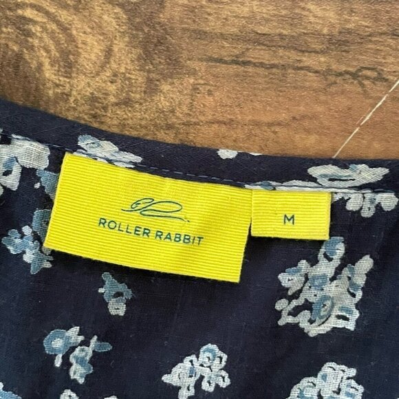 Roller Rabbit Womens Jessica Huri Top Sz Medium Navy Blue Floral Boho Blouse - Picture 9 of 9